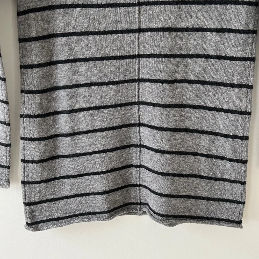 Woolly Minded Wool Cashmere Gray Striped Leather Shoulder Patch Crewneck Sweater
